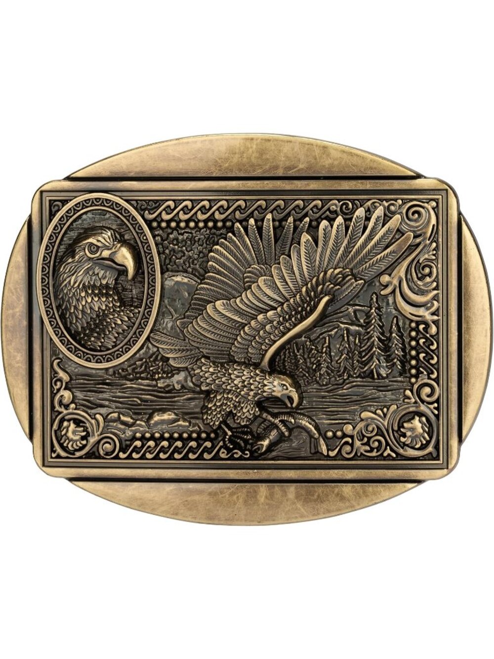 Men Bronze Flying Cowboy Western Belt Buckle American Flag Eagle Gift Belt